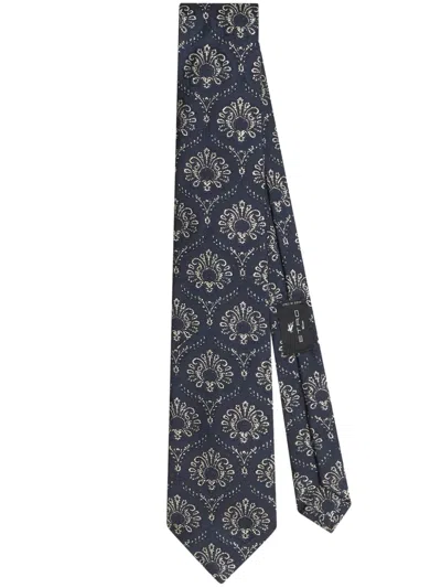 Etro Jacquard Silk-blend Tie In Blue