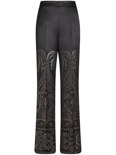 Etro Jacquard Silk Palazzo Trousers In Grey