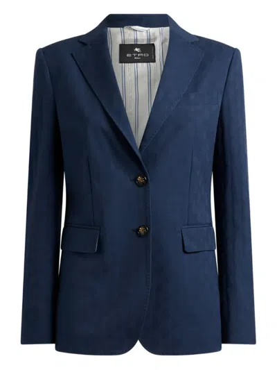 Etro Jacquard Single-breasted Blazer In Blue
