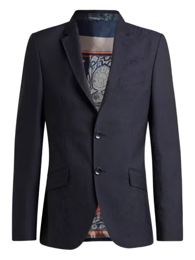 Etro Jacquard Single-breasted Blazer In Blue