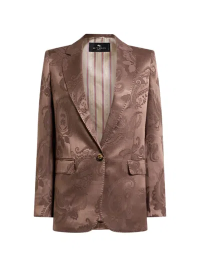 Etro Jacquard Single-breasted Jacket With Floral Paisley Motif In Brown