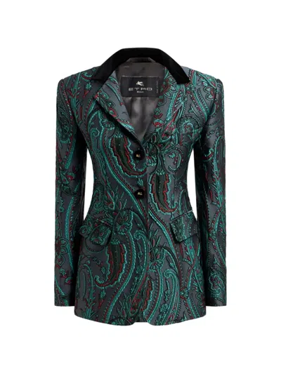 Etro Jacquard Single-breasted Jacket With Paisley Motif In Green