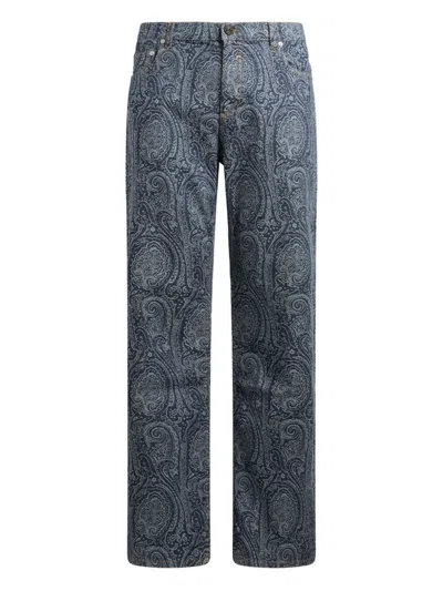 Etro Jacquard Straight Jeans In Grey