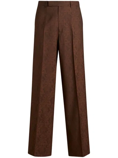 Etro Jacquard Straight-leg Trousers In Brown
