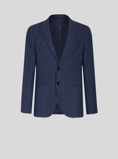 ETRO , JACQUARD STRIPED BLAZER, MAN, BLUE, SIZE 56