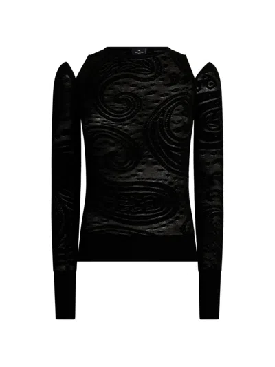 Etro Jacquard-pullover Mit Cut-out-detail Und Paisley-motiv In Black