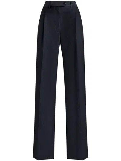Etro Wide-leg Cotton-blend Tailored Trousers In Blau