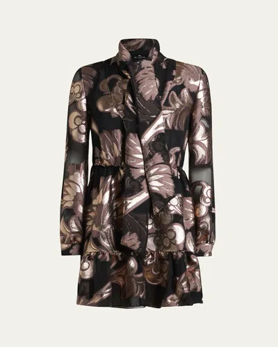 Etro Jacquard Tie-neck Mini Dress In Multicolour