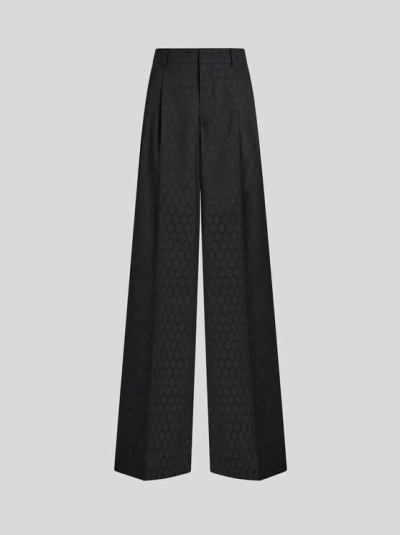 ETRO , JACQUARD TROUSERS, WOMAN, BLACK, SIZE 48