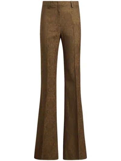 Etro Flared Denim Jeans With Pegaso Buttons In Brown