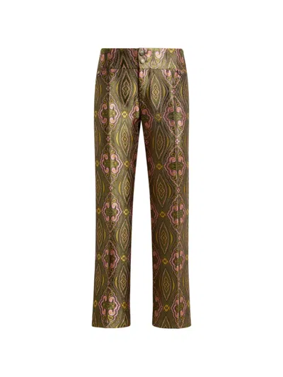 Etro Jacquard Trousers With Floral Medallion Motif In Brown