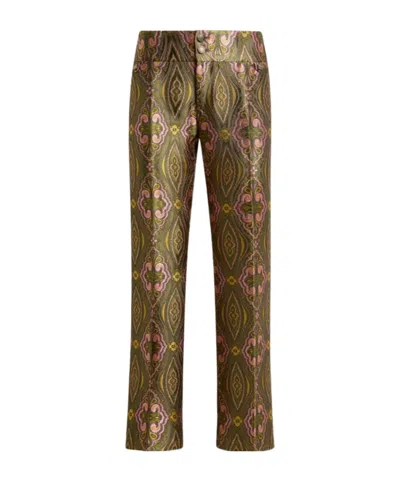 Etro Jacquard Trousers With Floral Medallion Motif In Brown