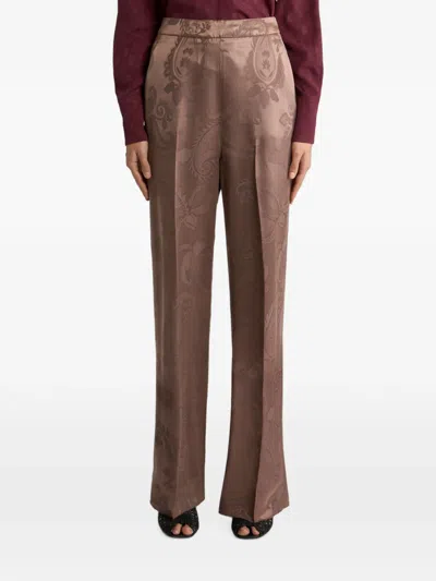Etro Jacquard Trousers With Floral Paisley Motif In Brown