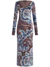 Etro Multicolor Long Dress With All-over Paisley Motiv In Blue