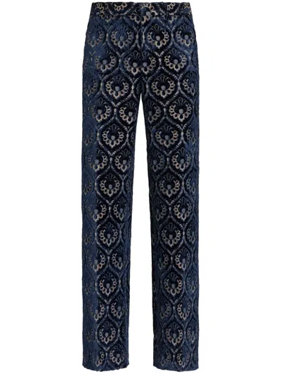 Etro Jacquard Velvet Trousers In Blue