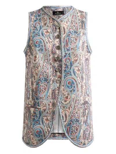 Etro Jacquard Paisley Floral Stretch Cotton Vest In Multi