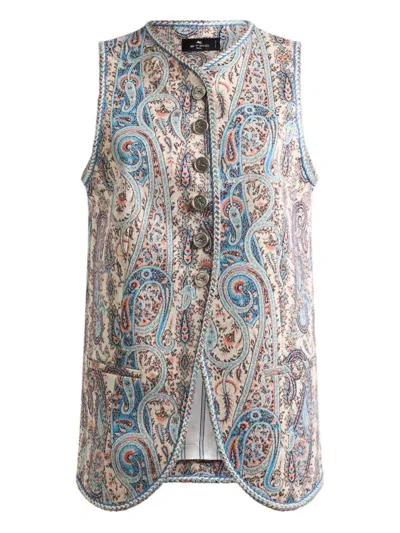 Etro Jacquard Paisley Floral Stretch Cotton Vest In Multi