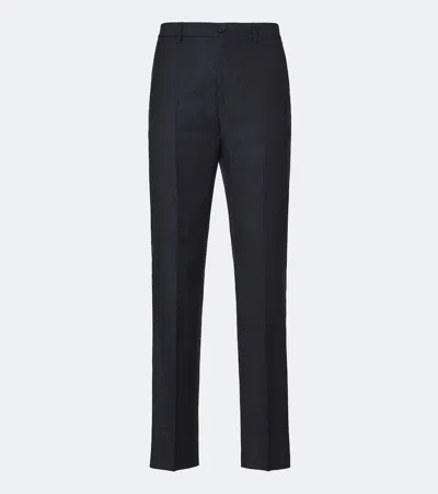 Etro Jacquard Virgin Wool Straight Pants In Blue