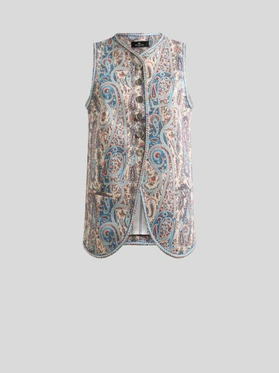 Etro Floral Paisley-motif Jacquard Waistcoat In Neutral