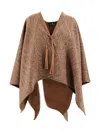 Etro Leather-trimmed Paisley-print Wool-blend Poncho In Brown