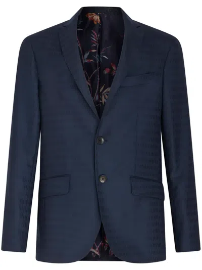 Etro Jacquard Wool Blazer In Blau