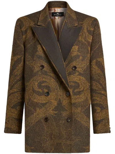 Etro Jacquard Wool Blazer In Grün