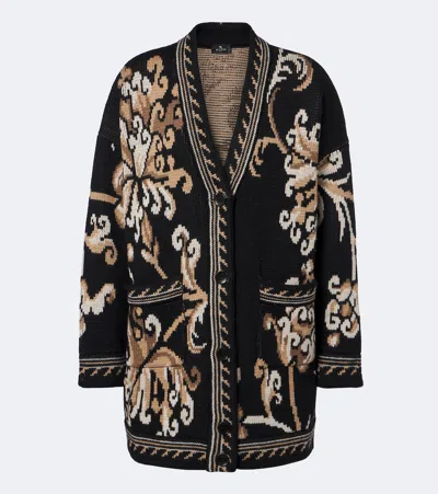 Etro Jacquard Wool Cardigan In Black