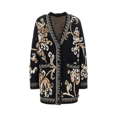 Etro Jacquard Wool Cardigan In Black