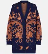 Etro Wool Jacquard V-neck Cardigan With Front Pockets In Blue