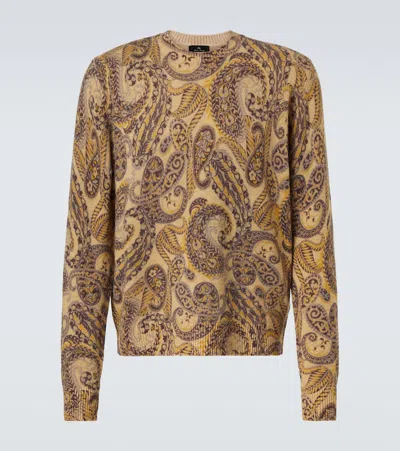 Etro Wool Sweater With Paisley Print In Brown