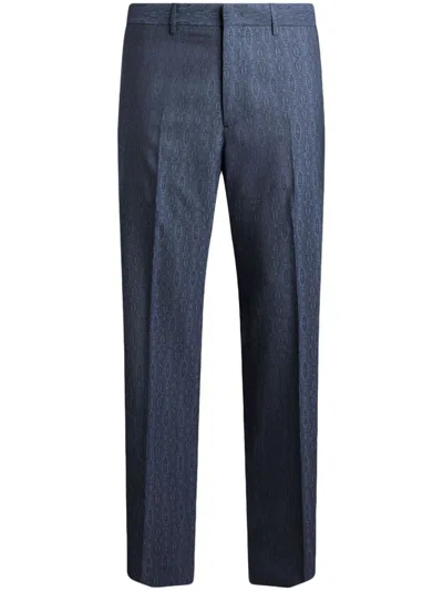 Etro Jacquard Wool Trousers In Blue