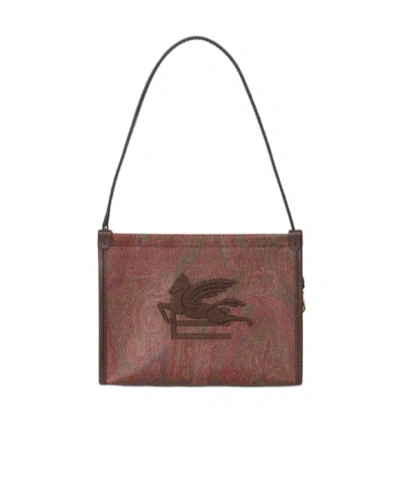Etro Jacquard Zipped Shoulder Bag In Brown