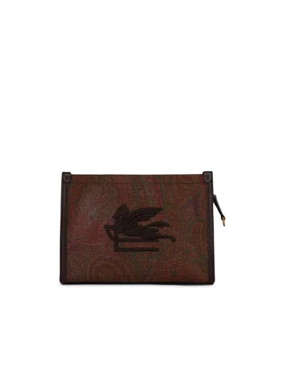 Etro Jacquard Zipped Shoulder Bag In Brown