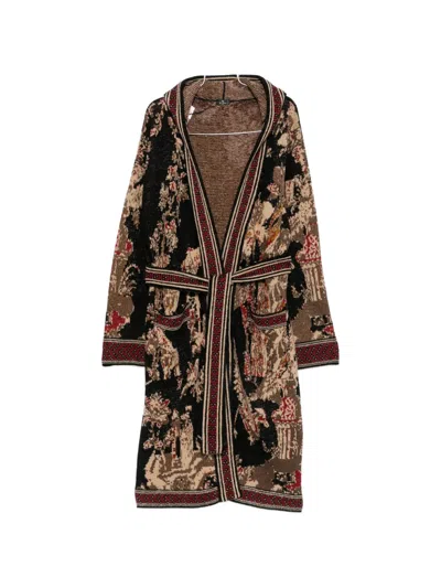 Etro Jacquard-knit Belted Cardigan In Brown
