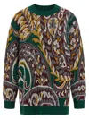 Etro Patterned Jacquard Wool Sweater With Dropped Shoulders In Green