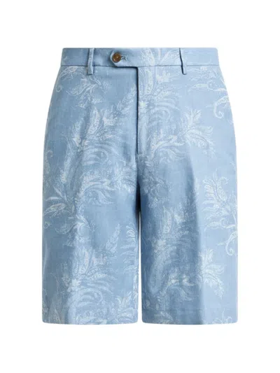 Etro Jacquard-motif Denim Shorts In Blue