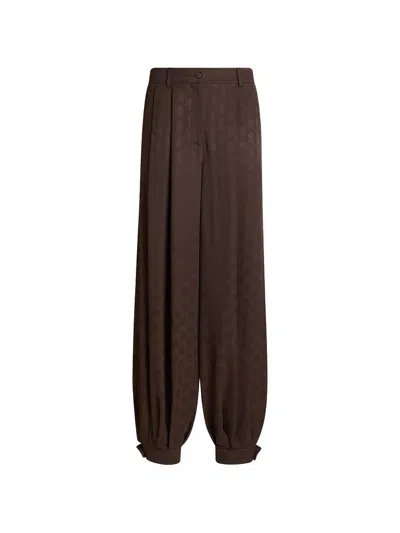 Etro Jacquard-pattern Cuffed Trousers In Brown