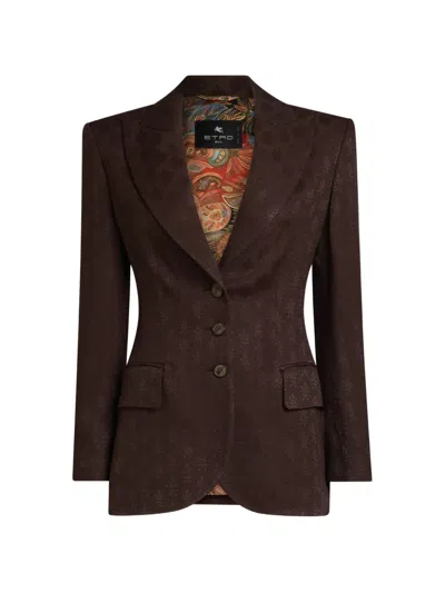 Etro Jacquard-patterned Single-breasted Blazer In Brown