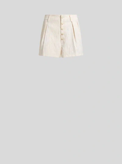 Etro , Jacquard-shorts Aus Einer Stretch-baumwollmischung Mit Rebrodé-spitze, Damen, Weiss, Grösse 50 In White