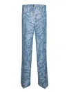Etro High-waisted Cotton Gabardine Trousers With Floral Detailing In Blue