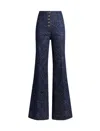 Etro Flared Jacquard Denim Jeans With Pegaso Buttons In Blue