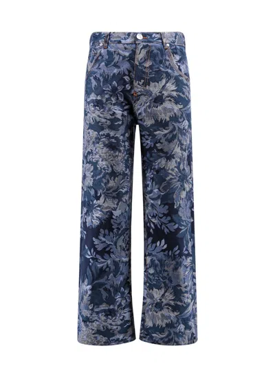 Etro Floral-jacquard Wide-leg Jeans In Blue
