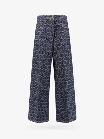 Etro Printed Denim High Rise Wide Jeans In Blue