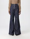 Etro Flared Jacquard Denim Jeans With Pegaso Buttons In Blue