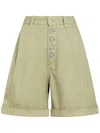Etro Herringbone-pattern Cotton Bermuda Shorts In Green