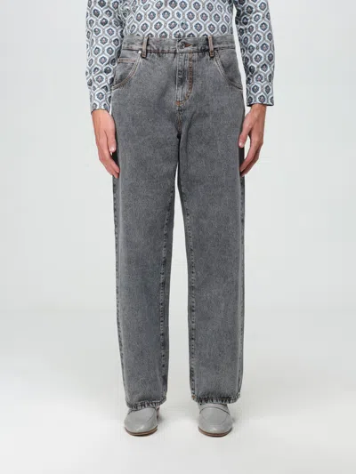 Etro Jeans In Denim With Embroidered Logo In Grey