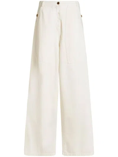 Etro Pegaso-embroidered Wide-leg Jeans In Bianco