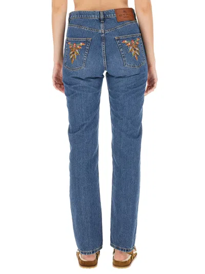 Etro Jeans With Logo Embroidery In Blue