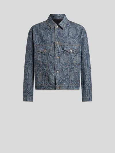 Etro Jeansjacke Mit Allover-paisleymuster In Grey