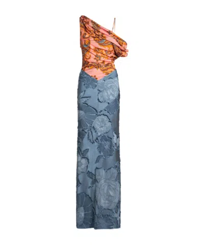 Etro Jersey And Jacquard One-shoulder Dress In Blue